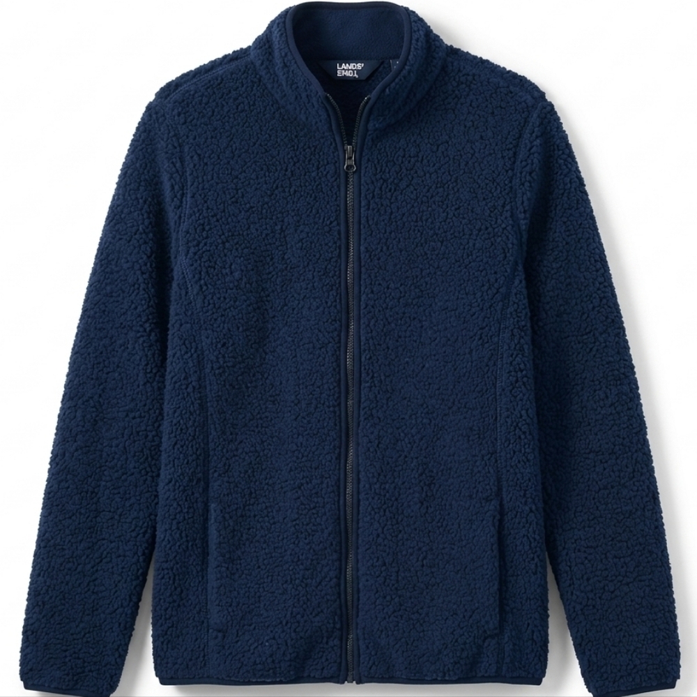 Land's End Navy Blue Woman's Large Tall Sherpa Zip Jacket #155
